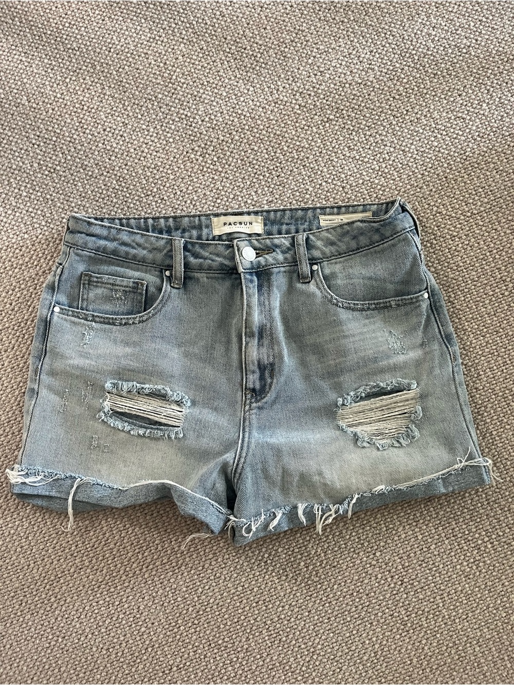 PacSun Light Blue Distressed High-Rise Denim Mom Short Shorts
